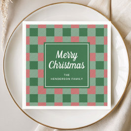 Servilleta De Papel Feliz Navidad a Cuadros Verde Rústico