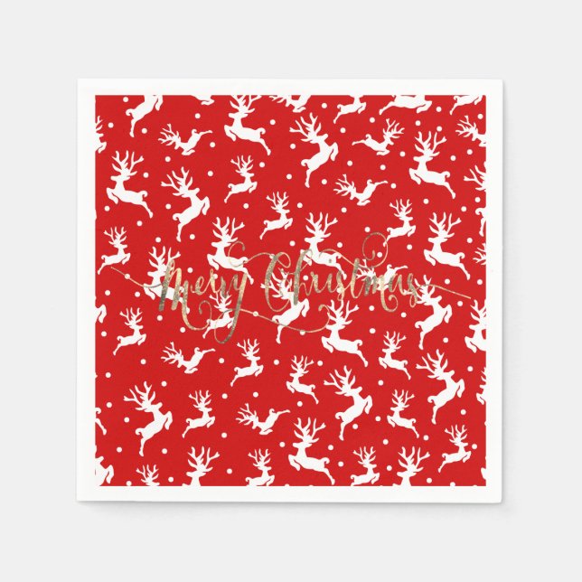 Servilleta De Papel Feliz Navidad a los renos rojos (Anverso)