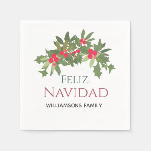 Servilleta De Papel Feliz Navidad acebo baya fiesta de Navidad