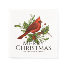 Feliz Navidad al cardenal rojo Holly Personalizado