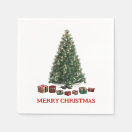 Servilleta De Papel Feliz Navidad. Árbol (diseño 1) con regalos