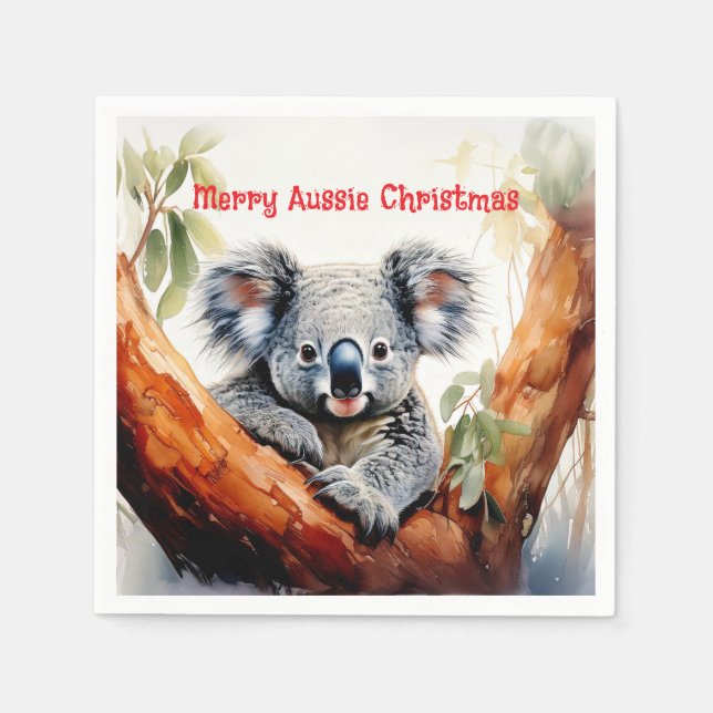 Servilleta De Papel Feliz Navidad Australiana Koala  (Anverso)