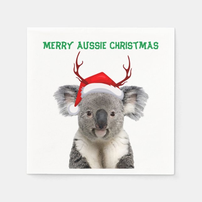 Servilleta De Papel Feliz Navidad Australiana Koala  (Anverso)