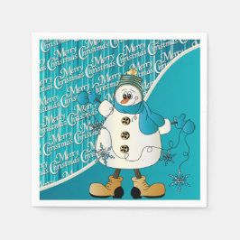Servilleta De Papel Feliz Navidad Azul Snowman