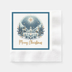 Servilleta De Papel Feliz Navidad azul y oro