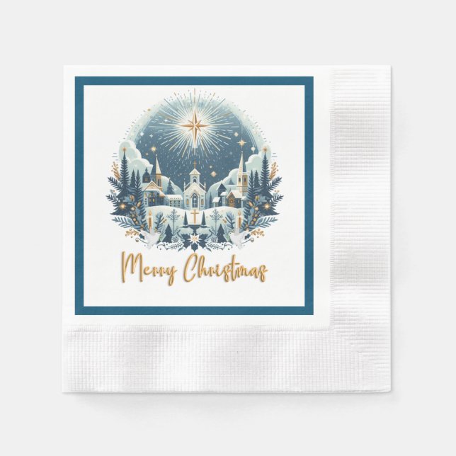 Servilleta De Papel Feliz Navidad azul y oro (Anverso)
