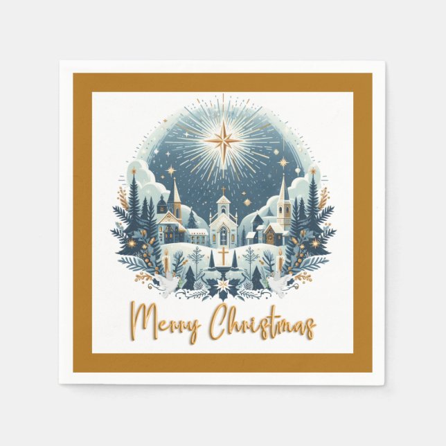 Servilleta De Papel Feliz Navidad azul y oro (Anverso)