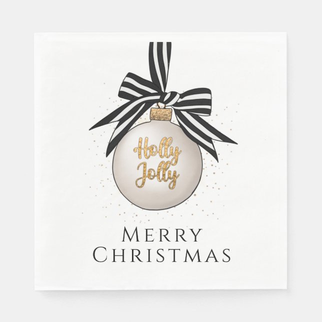 Servilleta De Papel Feliz Navidad Bauble Blanco Negro (Anverso)