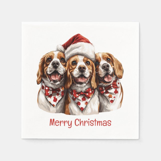 Servilleta De Papel Feliz Navidad Beagle Dogs (Anverso)
