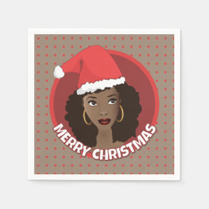 Servilleta De Papel Feliz Navidad, Black Woman Santa Hat