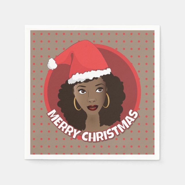 Servilleta De Papel Feliz Navidad, Black Woman Santa Hat (Anverso)