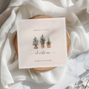 Servilleta De Papel Feliz Navidad Boho Minimal Pine Trees