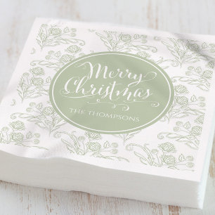 Servilleta De Papel Feliz Navidad Botánico Elegante Floral Verde