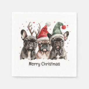 Servilleta De Papel Feliz Navidad Bulldog francés Perros renos