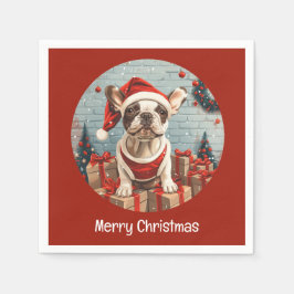 Servilleta De Papel Feliz Navidad Bulldog francés Santa Dog