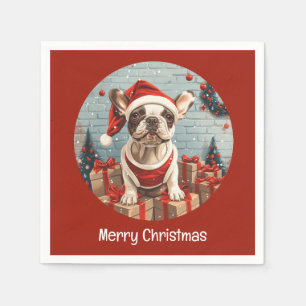 Servilleta De Papel Feliz Navidad Bulldog francés Santa Dog