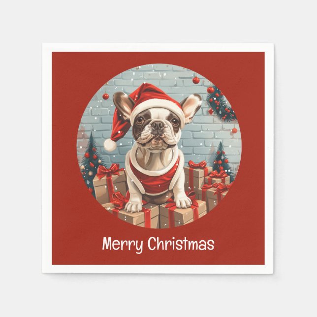 Servilleta De Papel Feliz Navidad Bulldog francés Santa Dog (Anverso)