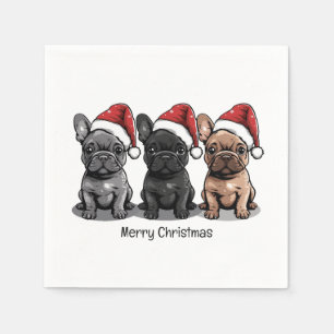 Servilleta De Papel Feliz Navidad Bulldog francés Santa Dog