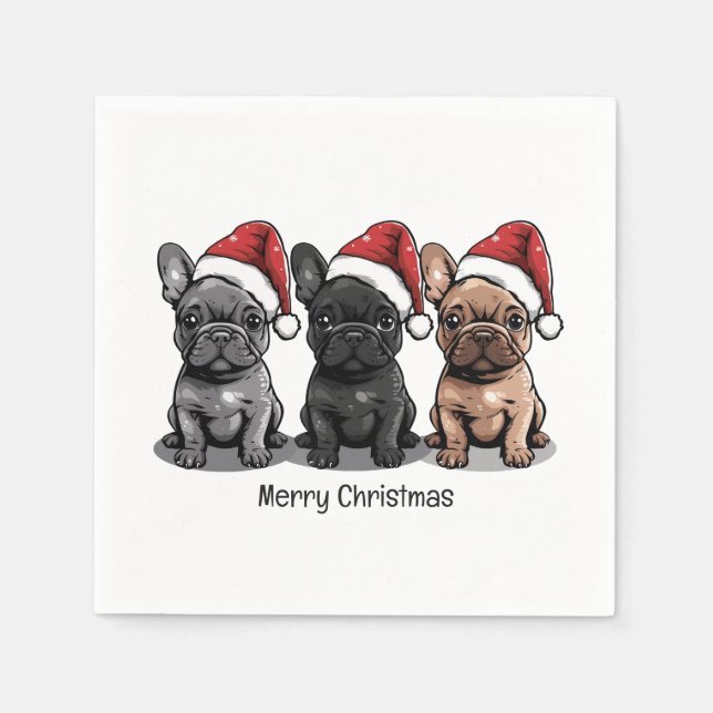 Servilleta De Papel Feliz Navidad Bulldog francés Santa Dog (Anverso)