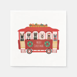 Servilleta De Papel Feliz Navidad Bulldoges franceses Holiday Trolly