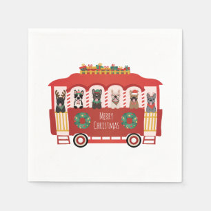 Servilleta De Papel Feliz Navidad Bulldoges franceses Holiday Trolly