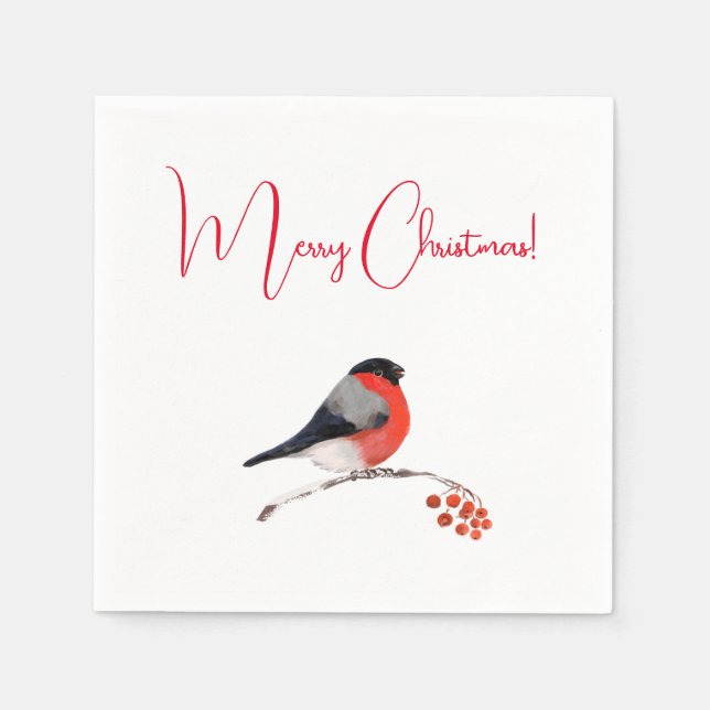 Servilleta De Papel Feliz Navidad, Bullfinch en invierno (Anverso)