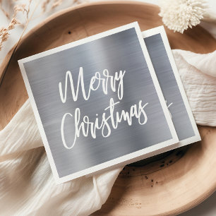 Servilleta De Papel Feliz Navidad Caligrafía Metálica Plateada