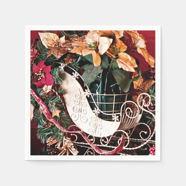 Servilleta De Papel Feliz Navidad con Gold Sleigh (Anverso)