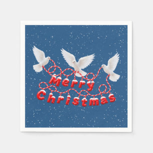 Servilleta De Papel FELIZ NAVIDAD con Paloma Blanca y Copos de Nieve