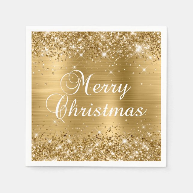 Servilleta De Papel Feliz Navidad con Purpurina de Oro (Anverso)