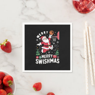 Servilleta De Papel Feliz Navidad con Swishmas Santa jugando baloncest