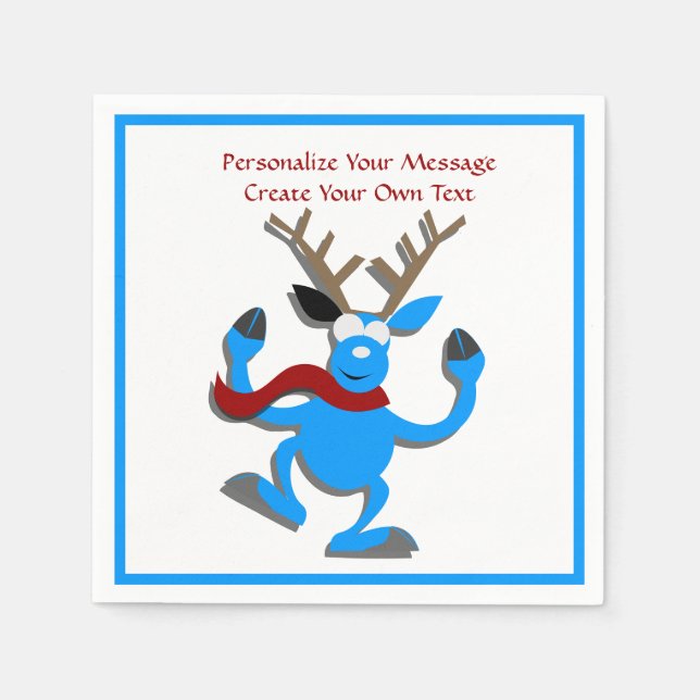 Servilleta De Papel Feliz Navidad de renos azules personalizado (Anverso)