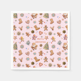 Servilleta De Papel Feliz Navidad Diversión Cuidad Gingerbread Rosa