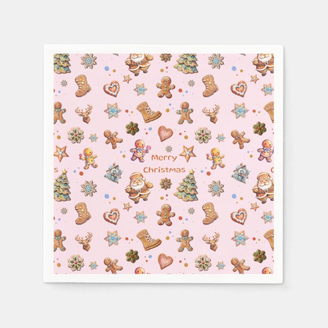 Servilleta De Papel Feliz Navidad Diversión Cuidad Gingerbread Rosa (Anverso)