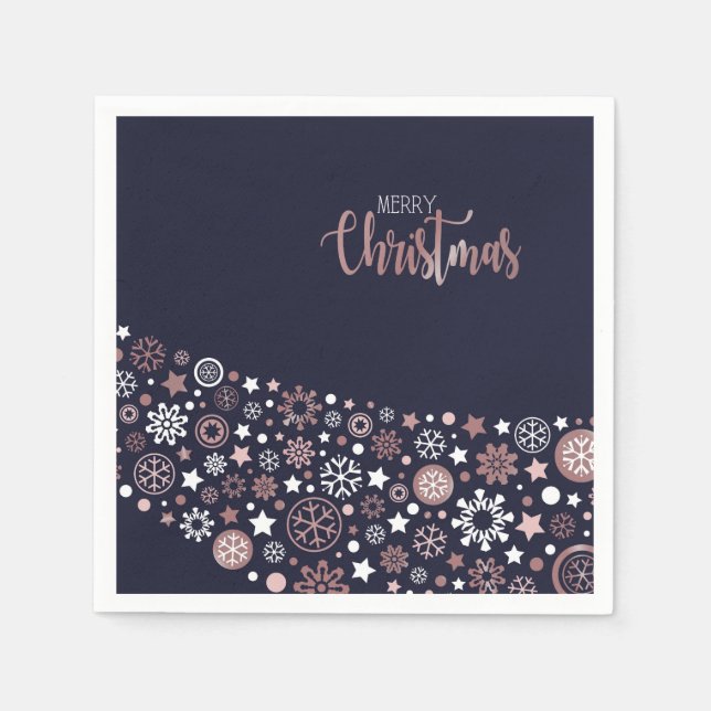 Servilleta De Papel Feliz Navidad Dorado Rosado Snowflake (Anverso)