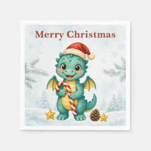 Servilleta De Papel Feliz Navidad Dragón Verdeazul Invierno Bosque Pap