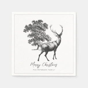 Servilleta De Papel Feliz Navidad Elegante ciervo blanco negro elegant