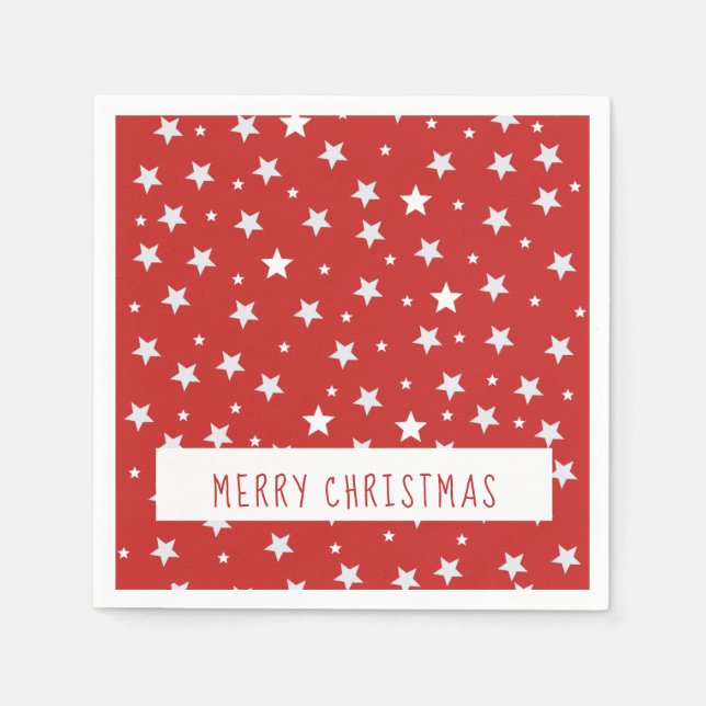 Servilleta De Papel Feliz Navidad Estrellas Blancas en Rojo (Anverso)