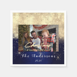 Servilleta De Papel Feliz Navidad Feliz año feliz Purpurina de oro