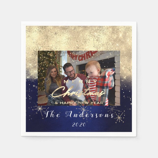 Servilleta De Papel Feliz Navidad Feliz año feliz Purpurina de oro (Anverso)