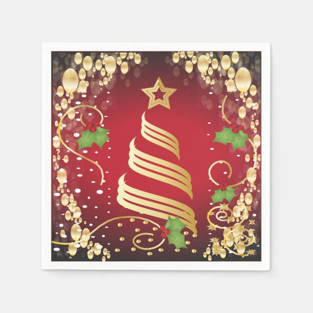 Servilleta De Papel Feliz Navidad Festividad Brillante Rojo y Oro (Anverso)