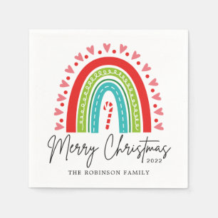 Servilleta De Papel Feliz Navidad Festividad Rainbow Candy Cane Heart