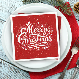 Servilleta De Papel Feliz Navidad Festividad Rojo y Blanco