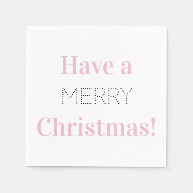 Servilleta De Papel Feliz Navidad | Fiesta de tipografía rosa (Anverso)