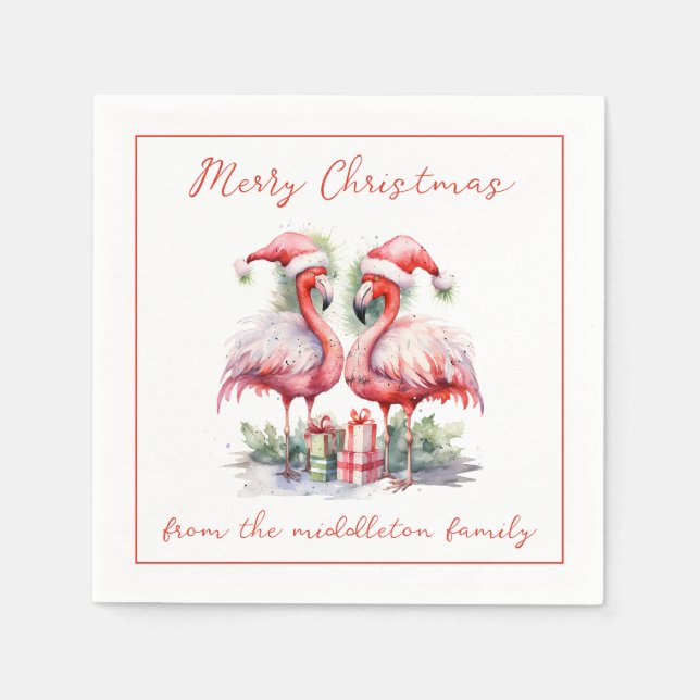 Servilleta De Papel Feliz Navidad Flamingos rosas (Anverso)