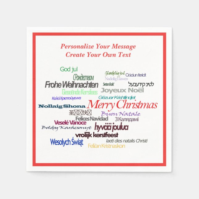 Servilleta De Papel Feliz Navidad Francés, Alemán, Español, Idiomas (Anverso)