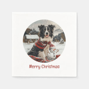 Servilleta De Papel Feliz Navidad Frontera Collie Dog Snowman