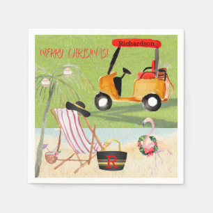 Servilleta De Papel Feliz Navidad Fun Golf Beach Flamingo