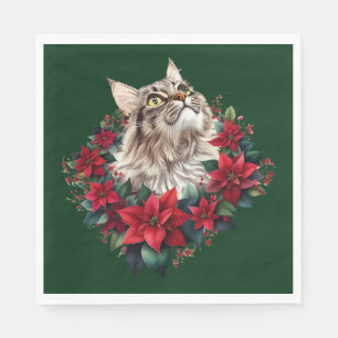 Servilleta De Papel Feliz Navidad gato Maine Coon 