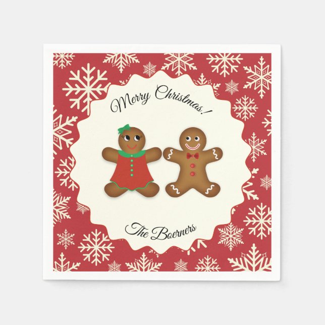 Servilleta De Papel Feliz Navidad Gingerbread Pareja Papel (Anverso)